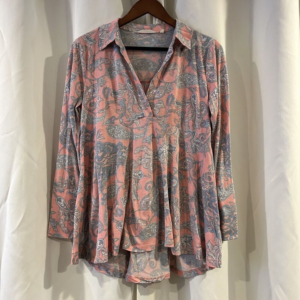 Soft Surroundings Women's Philippa Paisley Hi-Low Popover Tunic Top Size Small